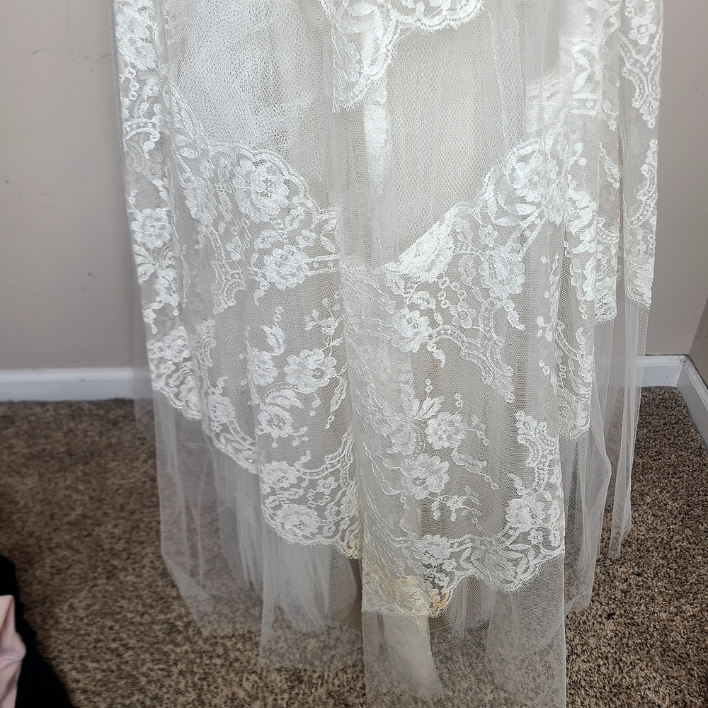 VTG 50s Wedding Dress Cottagecore Lace Tulle Bridal Gown Coquette Princess - Picture 9 of 12